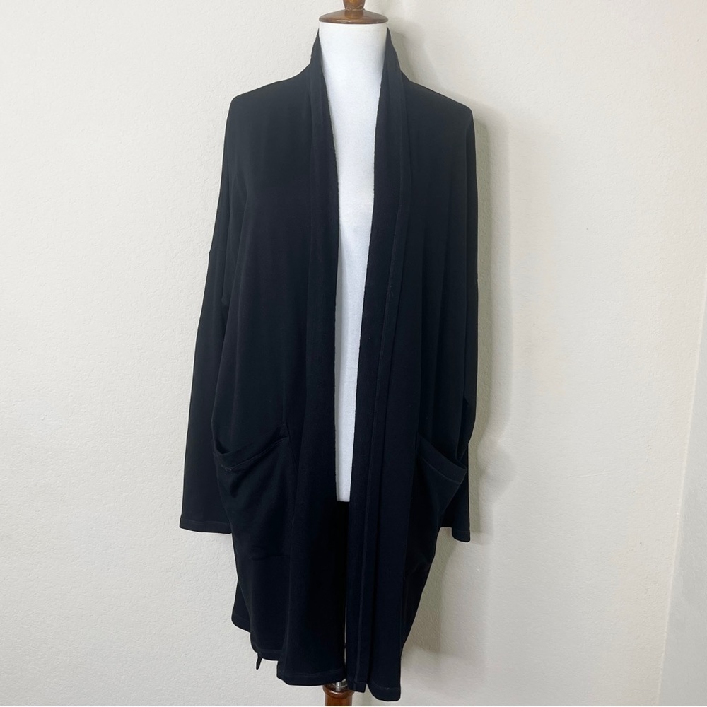 Eileen Fisher Black Fleece Lined Open Front Long Cardigan